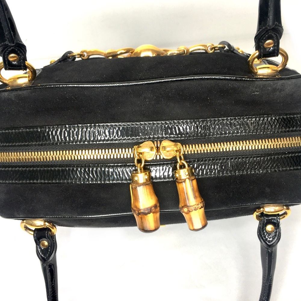 Gucci Black Suede Shoulder Bag with Gold Hardware - Picture 13 of 16